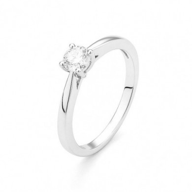 Bague solitaire en or gris 750 millièmes sertie d'un diamant de 0.15 carat