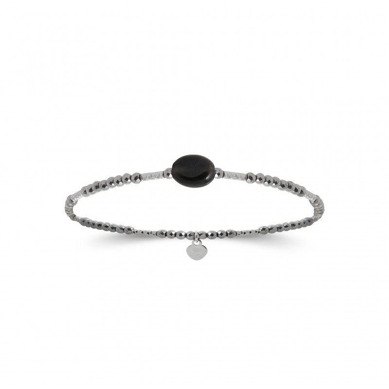 Bracelet en argent et agathe noire