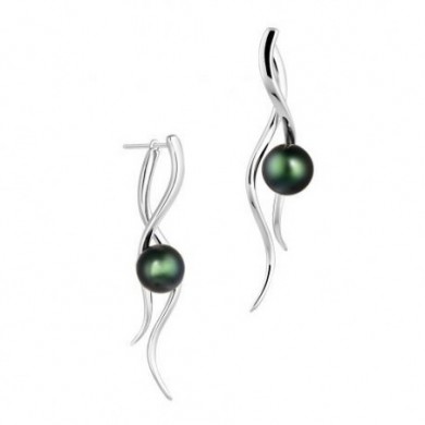 Boucles d'oreilles en argent et perles de Tahiti