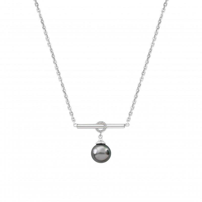 Collier IZA B en argent, perle de Tahiti et diamants.