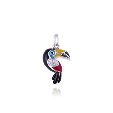 Pendentif Una Storia Toucan émail multicolore.