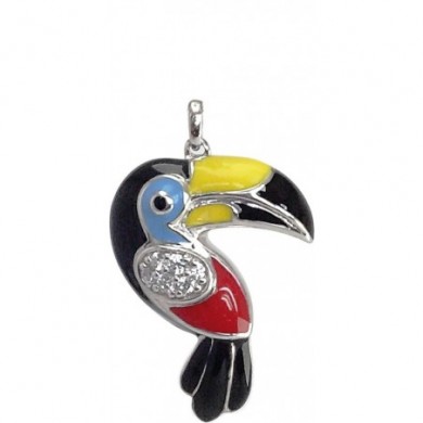 Pendentif Una Storia Toucan émail multicolore.