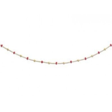 collier en or 750 millièmes maille forçat, boules or et perles rouges .