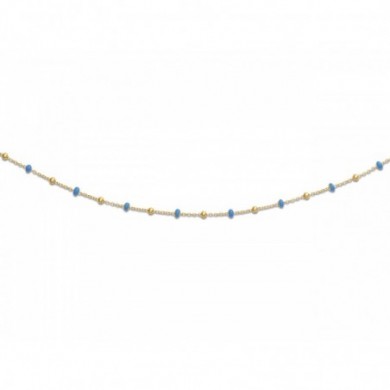 Collier en or 750 millièmes maille forçat , boules or et boules bleues longueur 42 cm