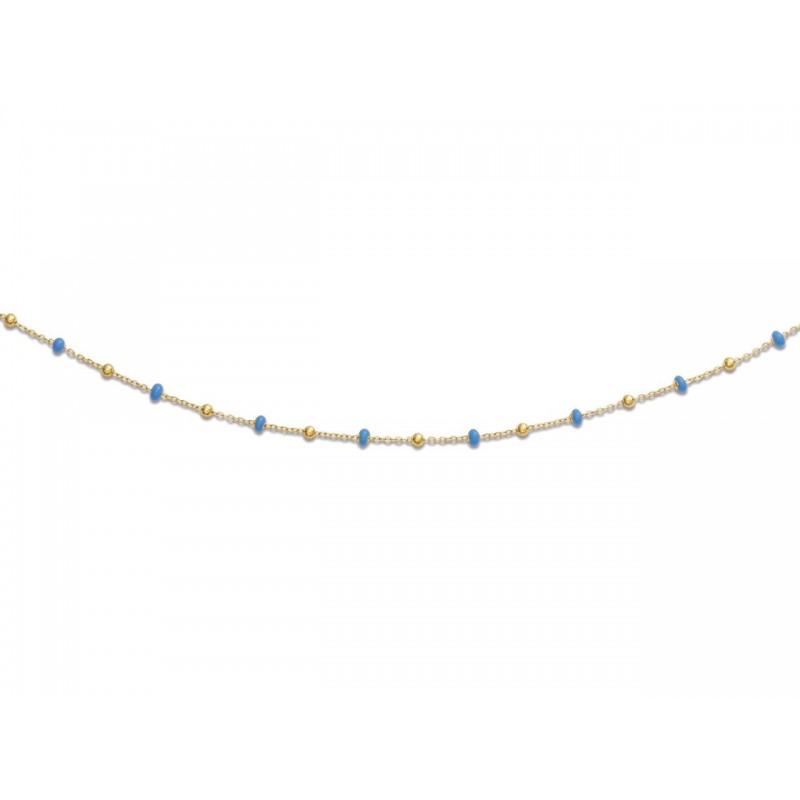 Collier en or 750 millièmes maille forçat , boules or et boules bleues longueur 42 cm