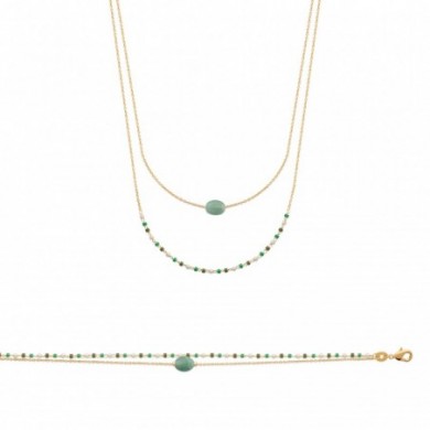 Collier en plaqué or , aventurine et perles Miyuki