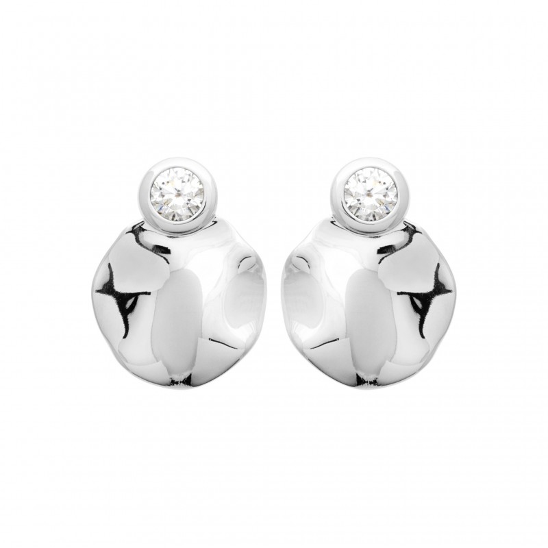 Boucles d'oreilles en argent pendantes pastille froissée et oxydes de zirconium