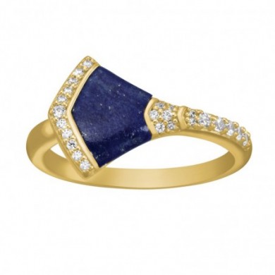 Bague Charles Garnier en argent plaqué or , lapis lazuli et oxydes de zirconium .