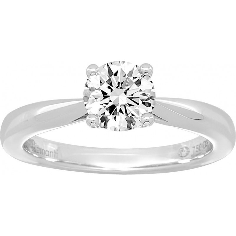 Bague solitaire en or gris 750 millièmes et diamant de laboratoire 1 carat.