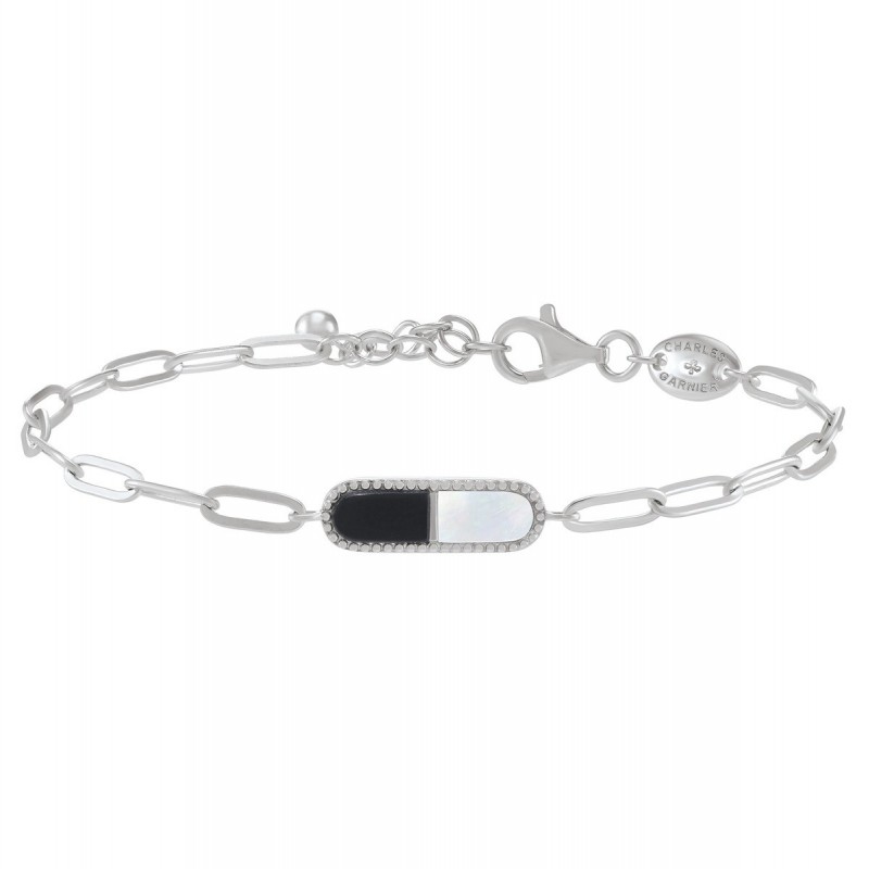 Bracelet Charles Garnier en argent , onyx , nacre et oxydes de zirconium.