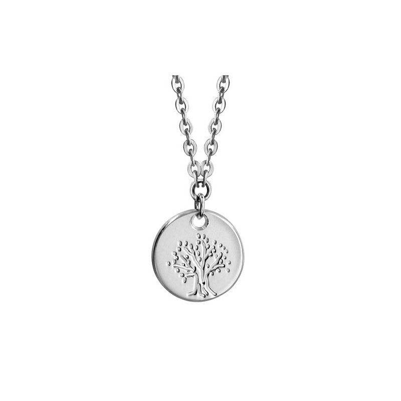 Collier en argent maille forçat et médaille arbre de vie diamètre 10 mm.