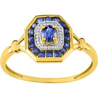 Bague en or jaune 750 millièmes saphirs et diamants