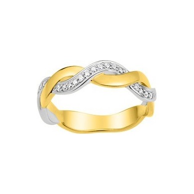 Aliiance en or jaune et gris 750 millièmes tresse sertie de diamants.