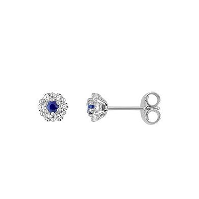 Boucles d'oreilles en or grsi 375 millièmes saphirs et oxydes de zirconium.